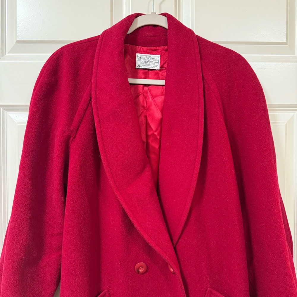 Pendleton Miss Pendleton 100% virgin wool red shawl collar coat LARGE vintage